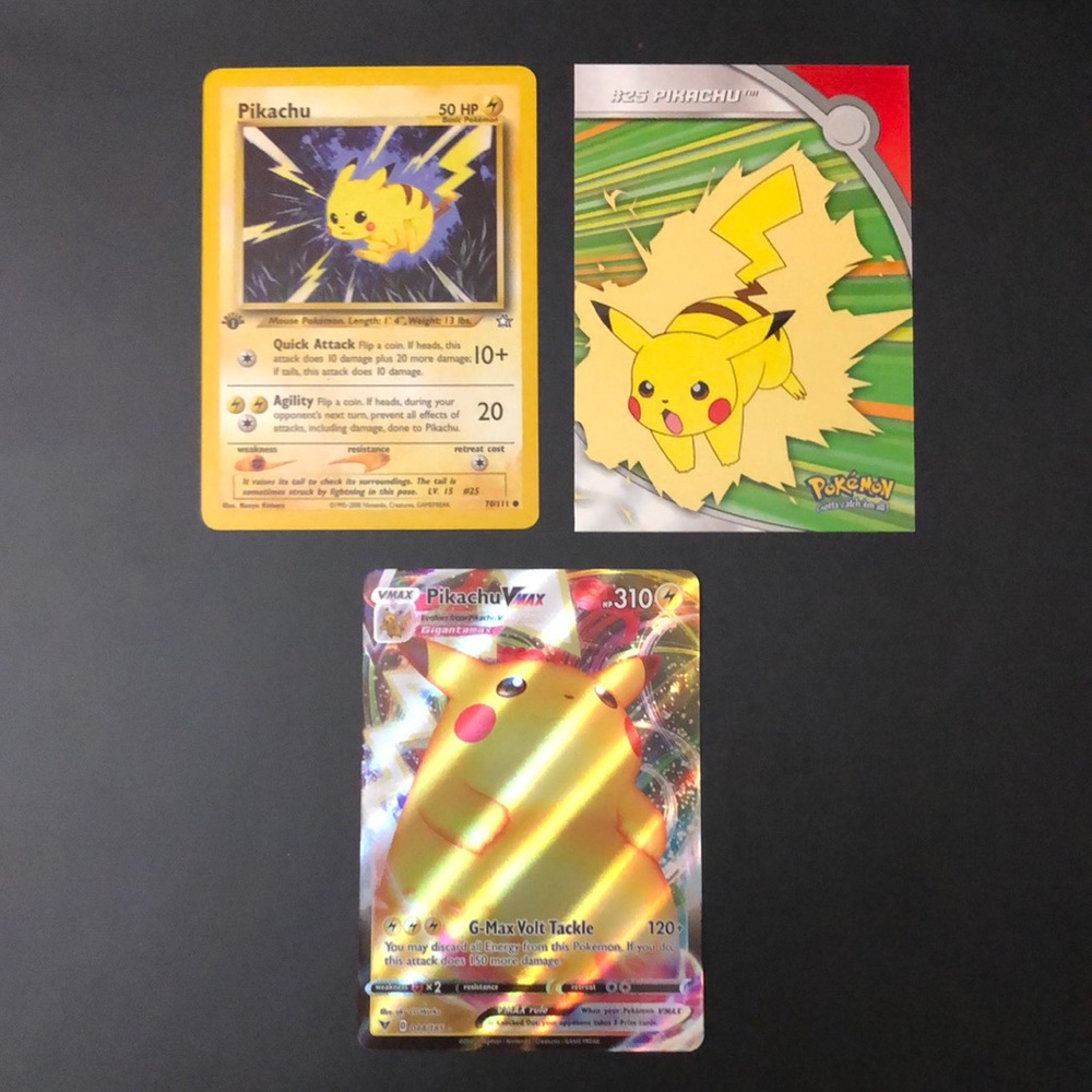 Pikachu Vmax Full Art & 2 Vintage Pikachu cards